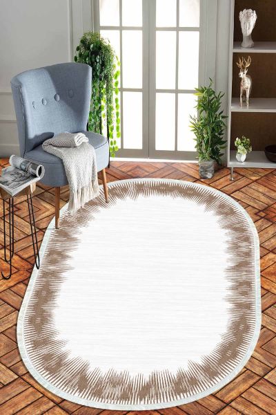 Birkilim Oval Yıkanabilir İpeksi Kaymaz Taban Dekoratif Halı | MLN-IP-O-HT-1038