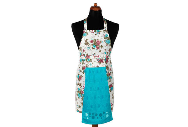Dekonaz Çiçek Desenli Mutfak Önlüğü | Turkuaz Havlu ve El Bezi Hediyeli | 73cm x 59cm