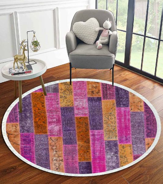 Birkilim Yuvarlak Yıkanabilir Dekoratif Halı İpeksi Kaymaz Taban | MLN-IP-YU-HT-1247