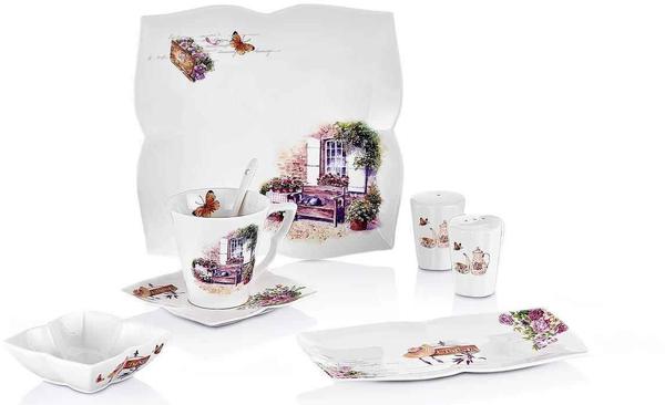 Neva Beautiful 32 Parça Köy Evi Desenli Porselen Kahvaltı Takımı | Mor | 6 Kişilik 