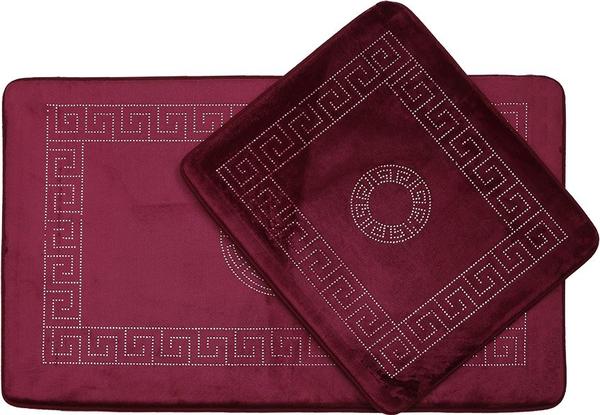 Almina Elegance Parlak Taşlı Banyo Paspas Seti 2 Parça Maxi | Bordo