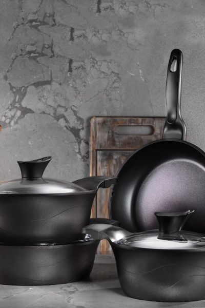 Lidya 7 Parça Döküm Tencere Seti Granit Siyah