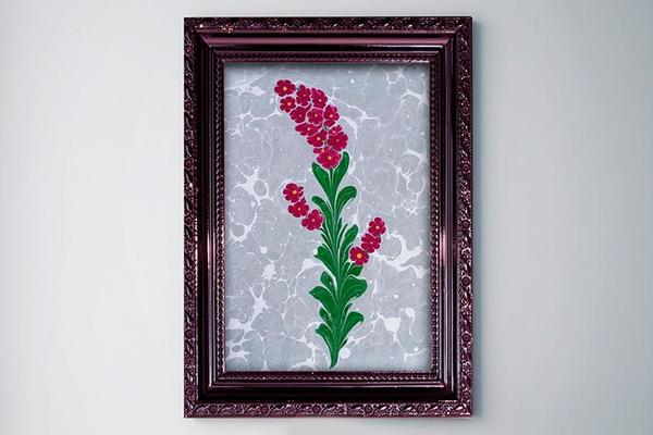 Dekonaz | Wandbild | Ebru Malerei mit Blumen | MDF | Tk-1071