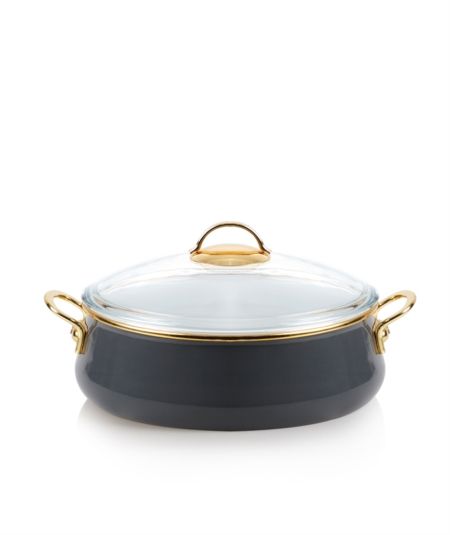 Acar Kitchen | Qualita Enamel 26 Cm New Form Gray Low Pot