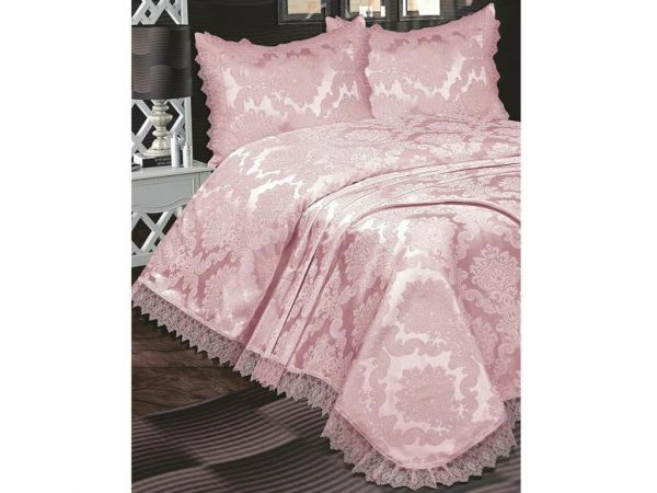 Çeyiz Diyarı Fransız Güpürlü Lunox Yatak Örtüsü Pudra