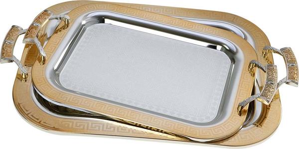 Dekonaz 2'li Oval Çay ve Servis Tepsisi | Altın