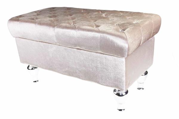 Dekonaz | Hocker | Samt | Creme verziert mit Strasssteinen | 84cm x 44cm x 33cm | fabric7c310165-28-lightcoffee
