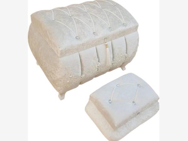 Fransız Güpürlü Püsküllü 2'li Çeyiz Sandığı Prenses Krem