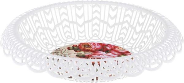 Dekonaz Ekmek Sepeti Çiçek Desenli Beyaz Yuvarlak Tasarım