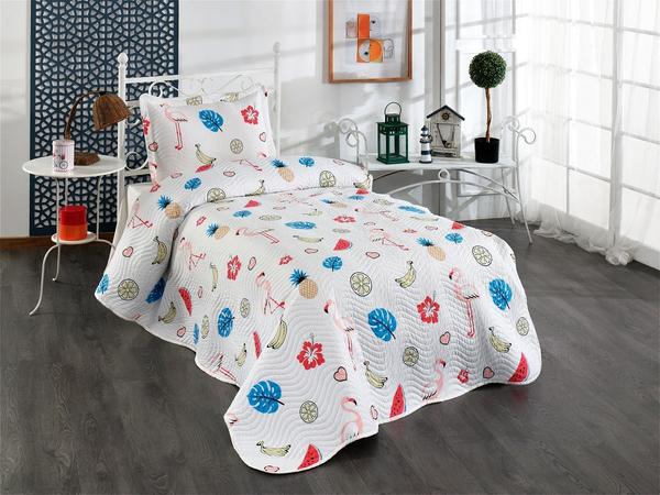 Belenay Baskılı Tek Kişilik Kapitone Yatak Örtüsü - Flamingo