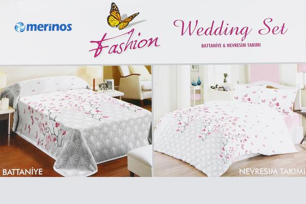 Merinos Sakura 5 Teilig Decken Bettwäschen Set | Doppelbezug | Fuchsie