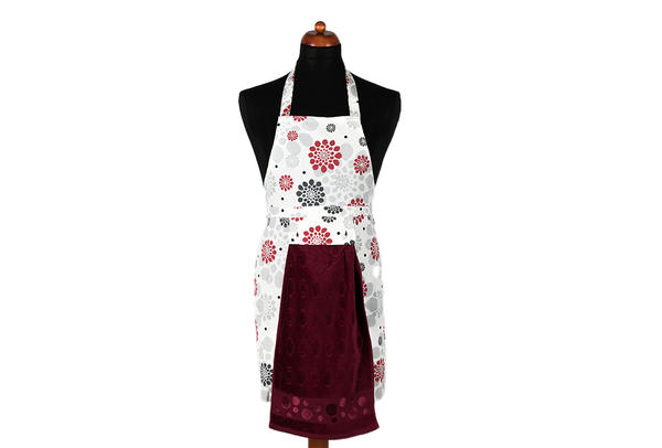Dekonaz Çiçek Desenli Mutfak Önlüğü | Bordo Havlu ve El Bezi Hediyeli | 73cm x 59cm