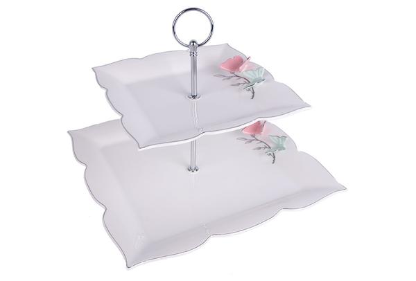 Dematex 2 Katlı Porselen Servis Tabağı | Kare | DTX-53-KARE