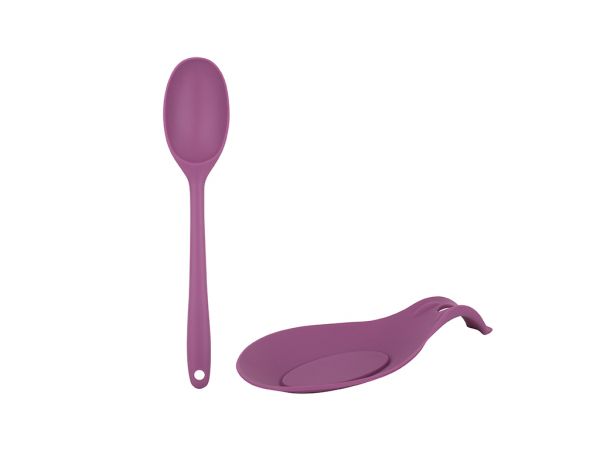 Tantitoni | Vişne Rengi Silikon Kaşık ve Kaşık Altlığı Seti