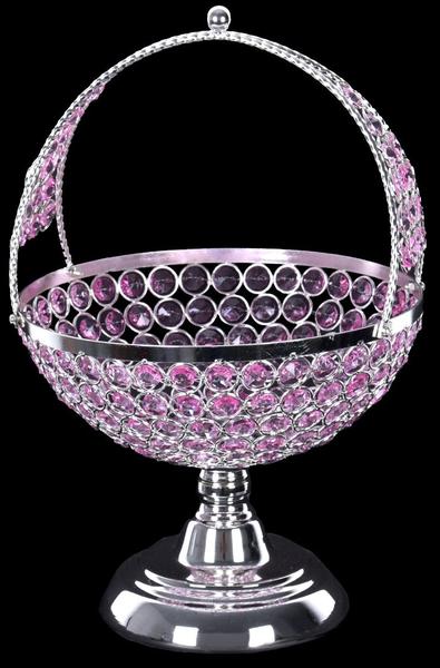 Dekonaz Lüks Kristal Taşlı Kulplu Meyvelik | Pembe