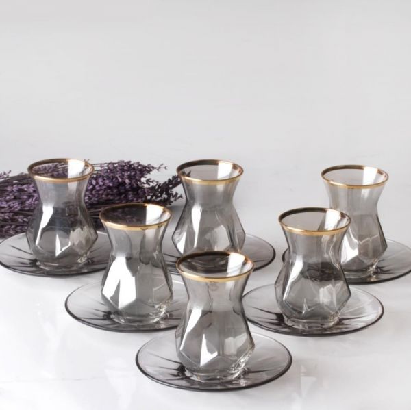 Asaf Alya 6'lı Füme Cam Çay Seti