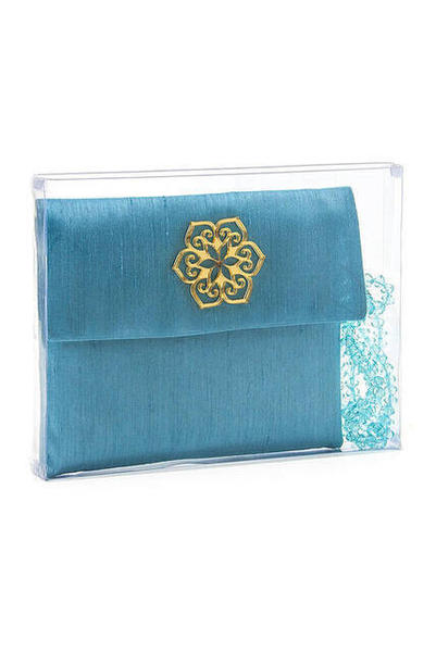 Livre Yasin recouvert de tissu Santuk - Taille du sac - Assiette spéciale nom - Chapelet - Marsupial - Boîte - Bleu