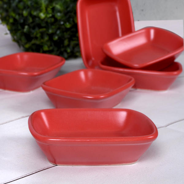 Matte Red Snack / Kayak Rectangular 13 Cm 6 Pieces | Keramika