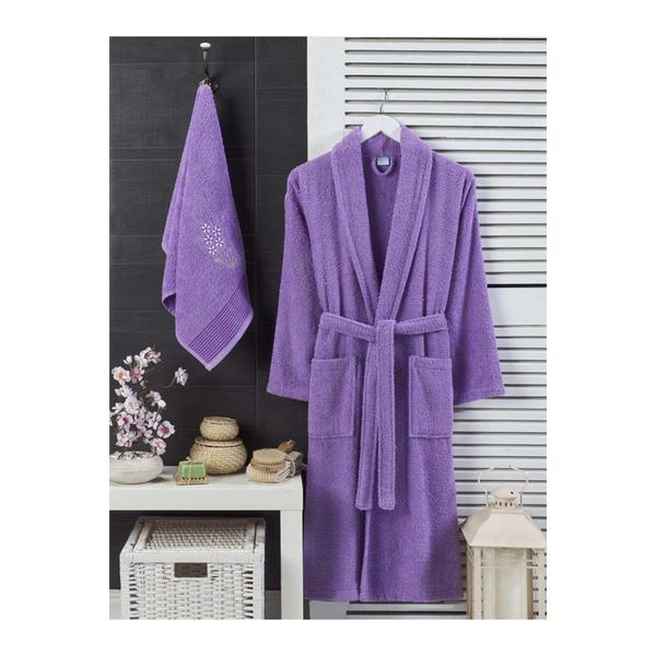 Forev طقم روب حمام قطن 100٪ قطعتين لافندر L-XL