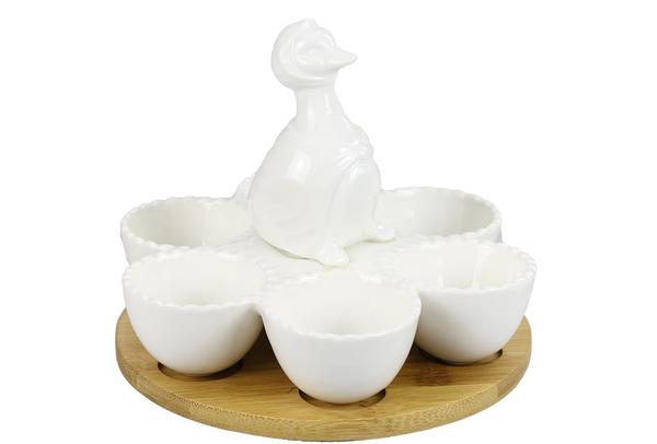 Duygu | 6-er | Eierbecher | Weiß | Aus Bambus & Porzellan | Dg-6215