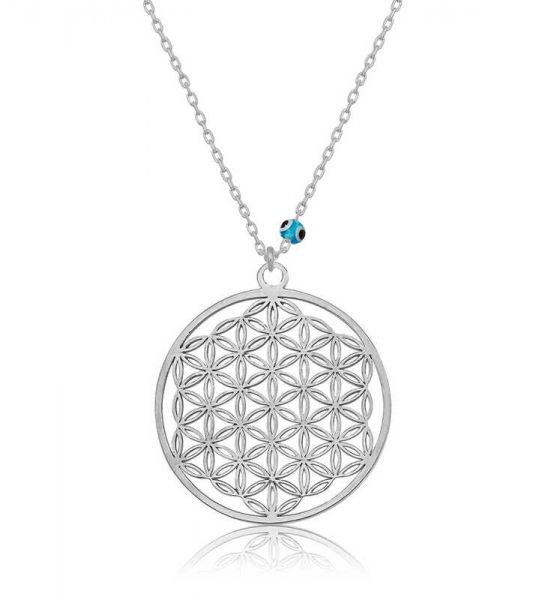 Gümüş Nazar Gözlü Yaşam Çiçeği Kolye