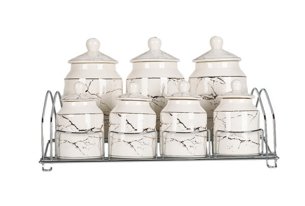 Bavary | 15 Parça Baharatlık Seti | Mermer Desenli | Beyaz | By-alzp-180426