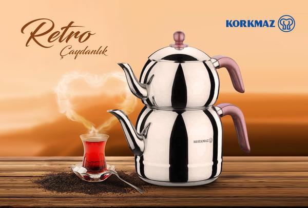 Korkmaz Retro Çaydanlık Takımı Pembe Kulplu | İndüksiyon | A195