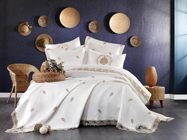 Fransız Güpürlü Nakışlı Alya Gelin Seti Krem Altın