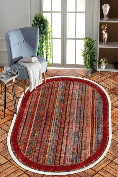 Birkilim Oval Yıkanabilir İpeksi Kaymaz Taban Dekoratif Halı | MLN-IP-O-HT-647