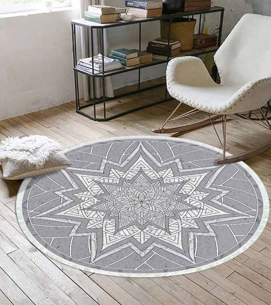 Birkilim Yuvarlak Yıkanabilir Dekoratif Halı İpeksi Kaymaz Taban | MLN-IP-YU-HS-204