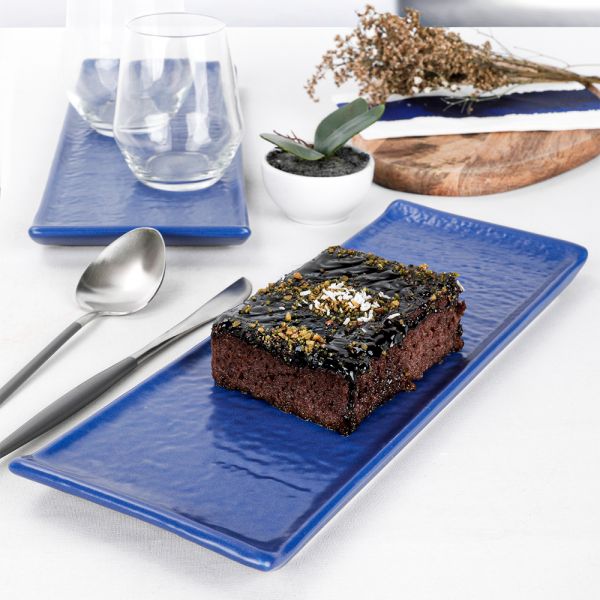 Mat Lacivert Doğaltaş Kayık Tabak 33 Cm 2 Adet | Keramika