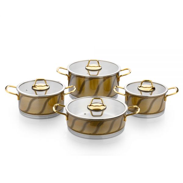 Öz Life | 8 Parça Dekorlu Sarı Tencere Seti