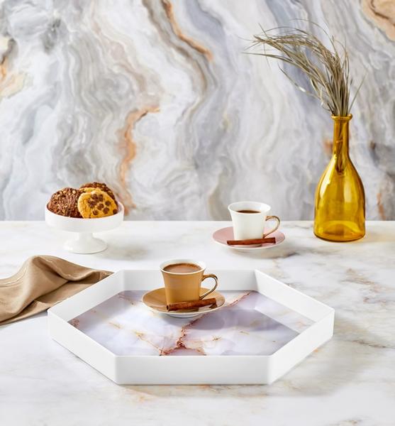 صينية زجاج بيضاء سداسية الشكل Vip Ahmet | VIPAHMET-VP-199