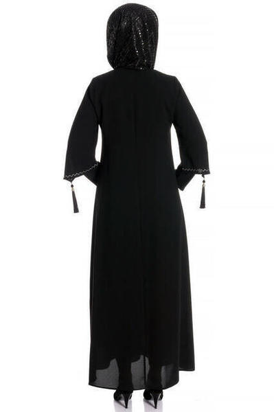 Beyza Seyran Nakışlı Siyah Ferace