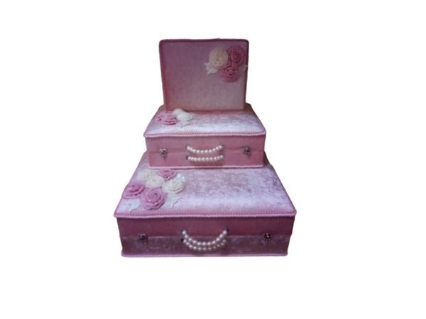 Çeyizlik İncili Buket 3 Lü Çeyiz Çantası Pudra