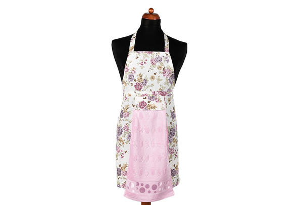 Dekonaz Çiçek Desenli Mutfak Önlüğü | Pembe Havlu ve El Bezi Hediyeli | 73cm x 59cm