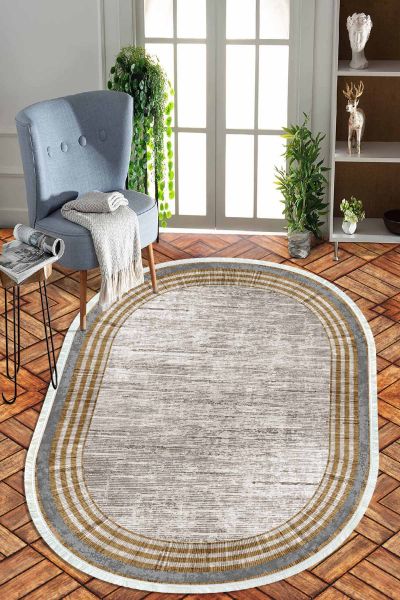 Birkilim Oval Yıkanabilir İpeksi Kaymaz Taban Dekoratif Halı | MLN-IP-O-HT-662