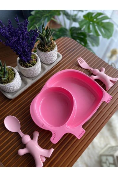 Bayev Kız Çocukları İçin 3 Prç. Mama Seti - Fil Pembe