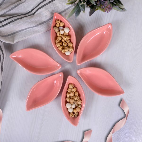 Pembe Yaprak Çerezlik 12 Cm 6 Adet | Keramika