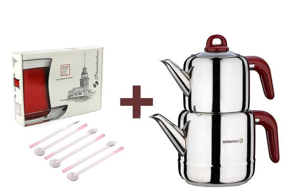 Korkmaz Hera Çaydanlık Takımı & 6'lı Cam Kaşık Seti & Üsküdar Çay Bardak Seti Hediyeli !