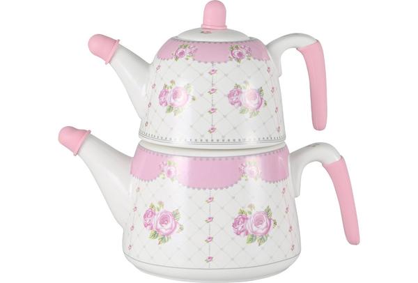 Duygu | Burcu | Teebereiter | Teekocher | Teekanne | Tee-Set | Aus Porzellan | 2.3 Liter | Rosa & Weiß | DG-Burcu2