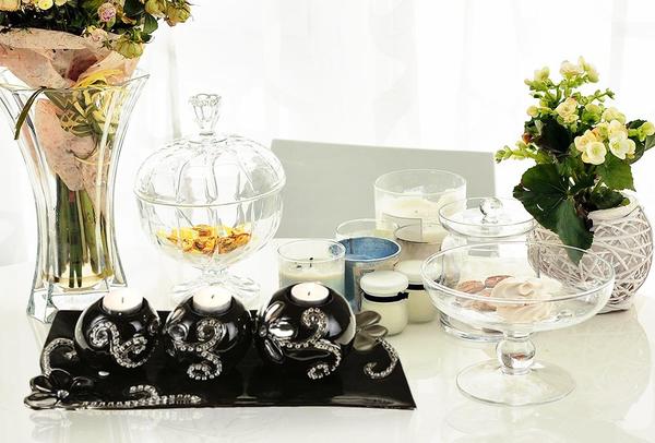 Almina 3'lü Dekoratif Mumluk Siyah /Gümüş