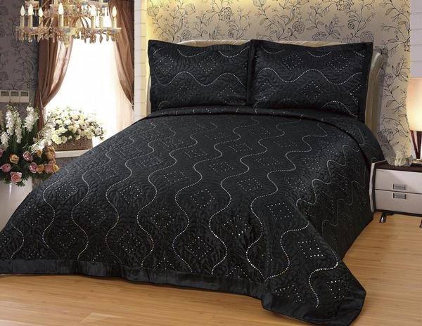 Dematex Saten Yatak Örtüsü Seti Çift kişilik Elmas Siyah