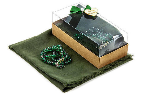 Mevlid Gift Set - Rosary - Covered - Green Color