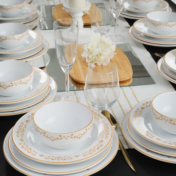 Vaisselle Riva Or Blanc 48 Pièces pour 12 Personnes | céramique