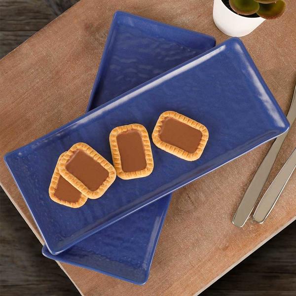 Assiette Bateau en Pierre Naturelle Bleu Efe Mat 25 Cm 2 Pièces | Keramika