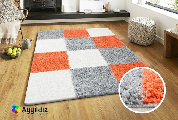 Ayyildiz Life Shaggy Kareli Halı 100% PP Shaggy 30mm 2000gr | Turuncu | 1501Terra