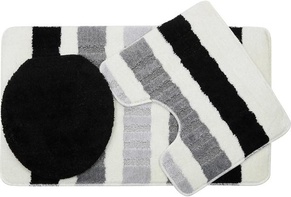 Duygu Çizgi Desenli 3 Parça Banyo Paspas Seti | Siyah | Ban-0020