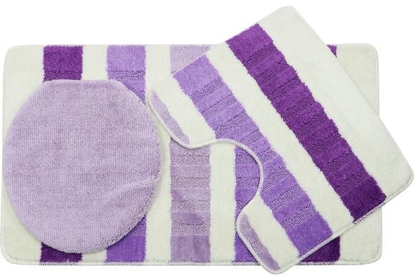 Duygu Çizgi Desenli 3 Parça Banyo Paspas Seti | Mor | Ban-0023