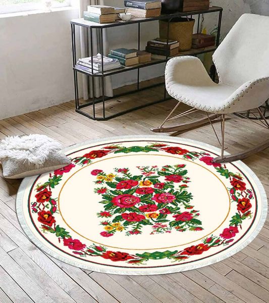 Birkilim Yuvarlak Yıkanabilir Dekoratif Halı İpeksi Kaymaz Taban | MLN-IP-YU-HY-1353